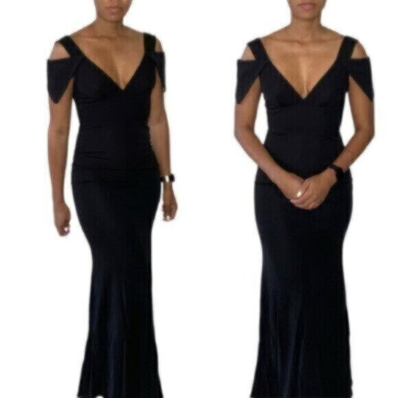 ABS by Allen Schwartz Black Vintage Fitted Evening Formal Maxi Dress - Picture 2 of 14